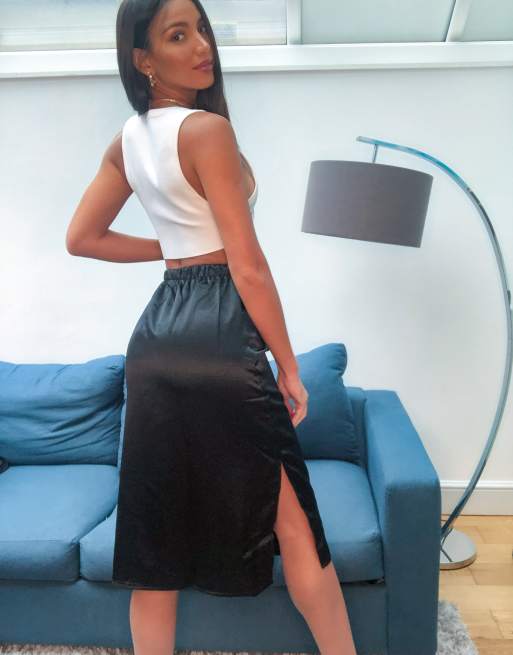 Parisian Tall - Gonna midi in raso con spacchi nera, 2 di 4