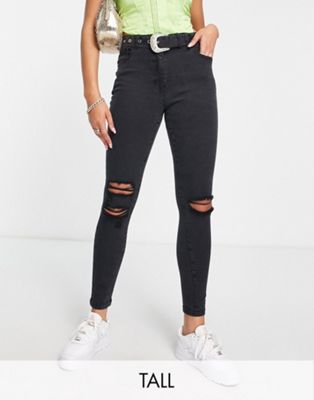 Parisian Tall belted skinny jeans in charcoal - ASOS Price Checker