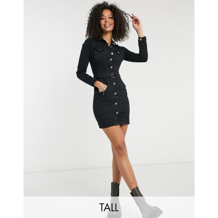 Black long 2025 sleeve denim dress