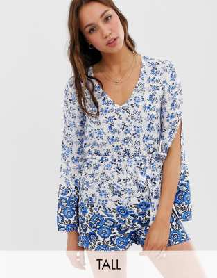 blue long sleeve playsuit