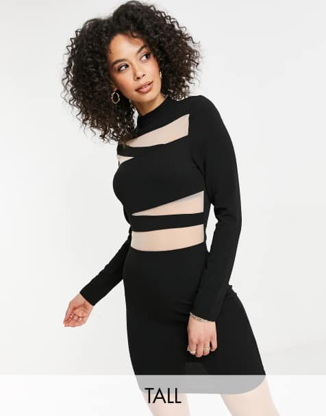 Parisian Tall mesh insert bodycon dress in black - view 1
