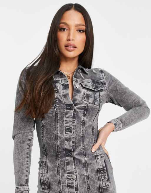 Parisian Tall – Mini-Jeanskleid in grauer Acid-Waschung, 3 von 4