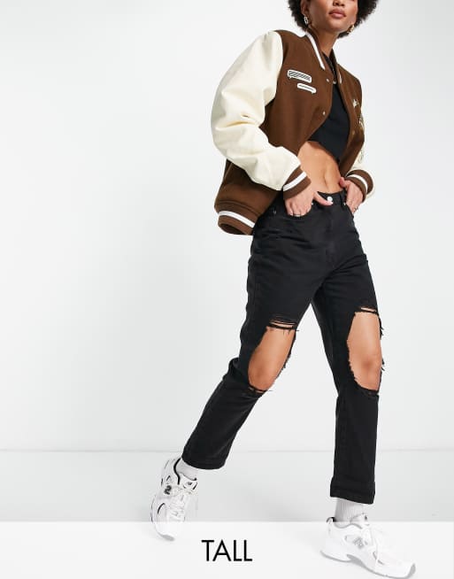 Parisian Tall – Mom-Jeans mit extremen Zierrissen in Anthrazit