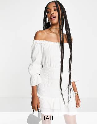 Parisian Tall off shoulder frill hem mini dress in white - ASOS Price Checker