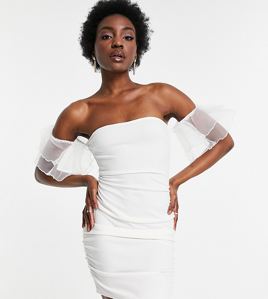Parisian Tall off shoulder organza sleeve mini dress in white