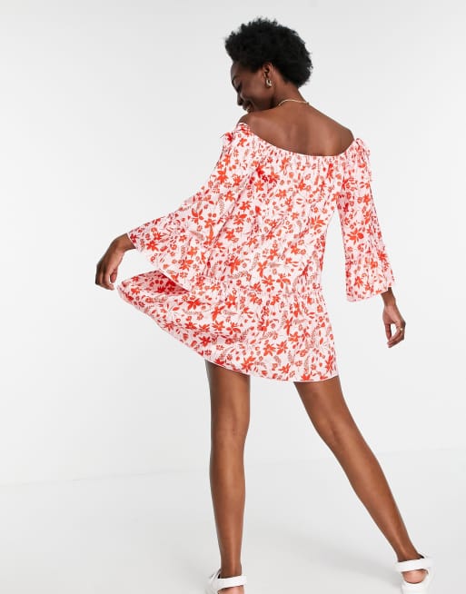 目玉 送料無料 パリジャン Parisian レディース ワンピース ミニ丈 ワンピース ドレス Off Shoulder Shadow Floral Mini Dress In Pink ピンク レッド 絶賛 Www Centrodeladultomayor Com Uy