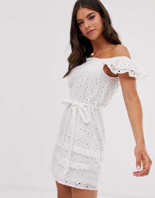 white dress shoulder off