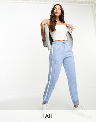 Parisian Tall panelled joggers with side stripe in blue