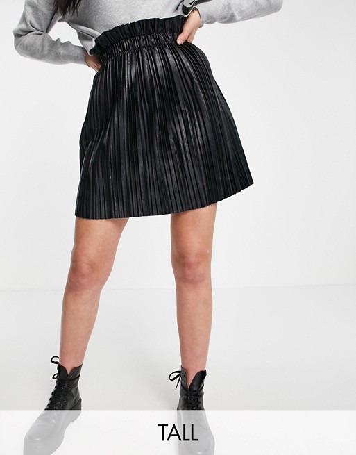 Parisian Tall pleated PU mini skirt in black