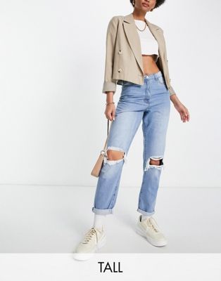 Parisian Tall ripped mom jeans in light blue - ASOS Price Checker