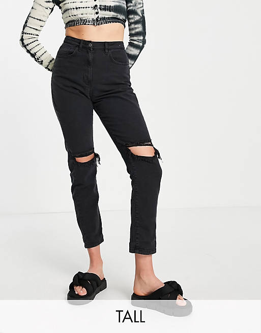 Parisian Tall ripped mom jeans in washed black