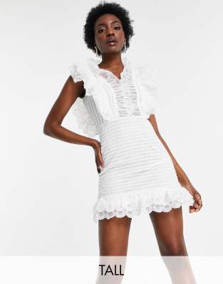 white ruffle front dress