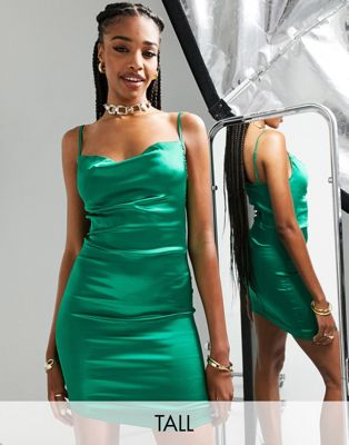 Parisian Tall satin cowl neck cami mini dress in green