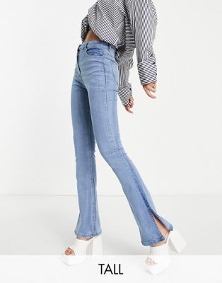 Parisian Tall side split flared jeans in light blue