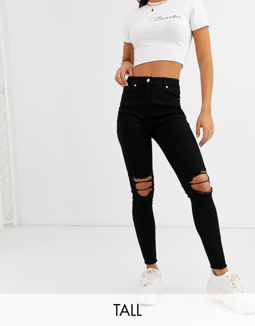 Parisian Tall jeans with ripped knee in black | ASOS