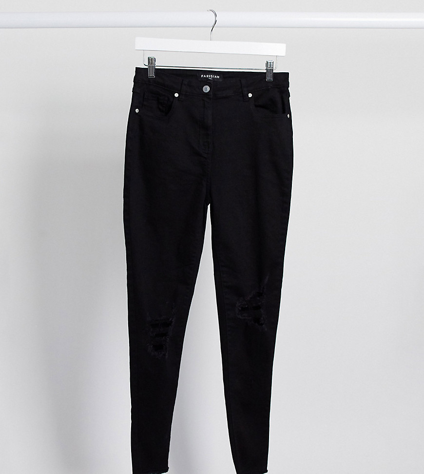 Parisian Tall – Svarta skinny jeans med revor på knäna