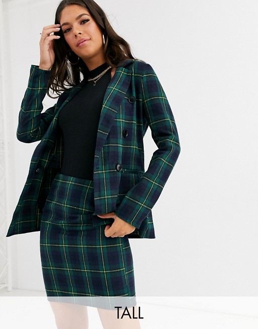 Parisian Tall tailored longline double breasted blazer in green check