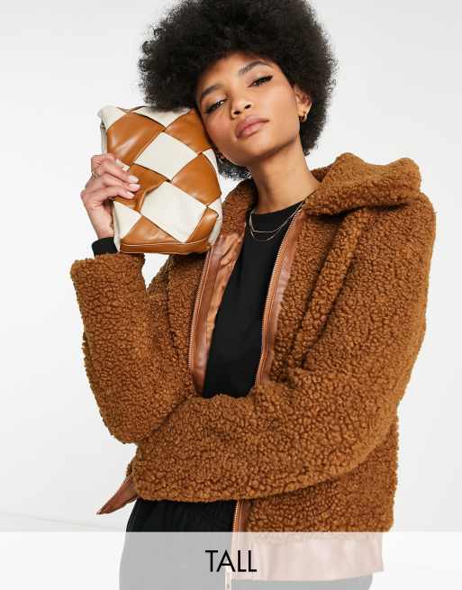 Parisian Tall teddy bomber jacket in tan ASOS