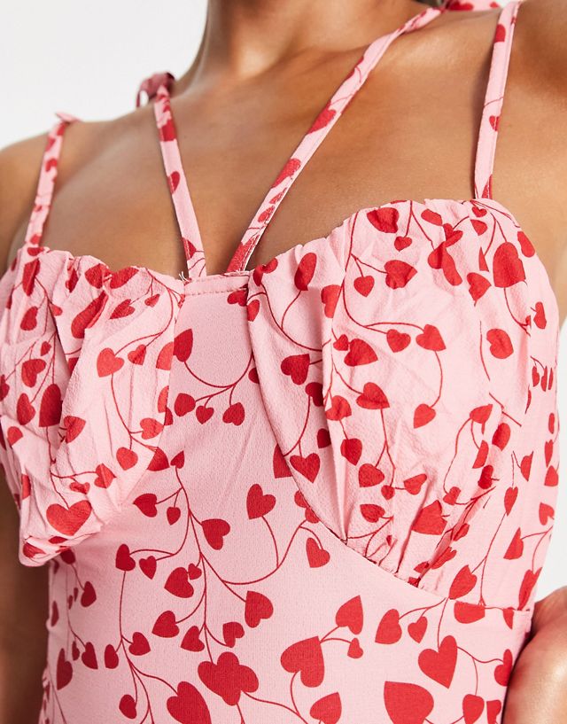 Parisian Tall tie shoulder mini dress in pink shadow floral XV9464