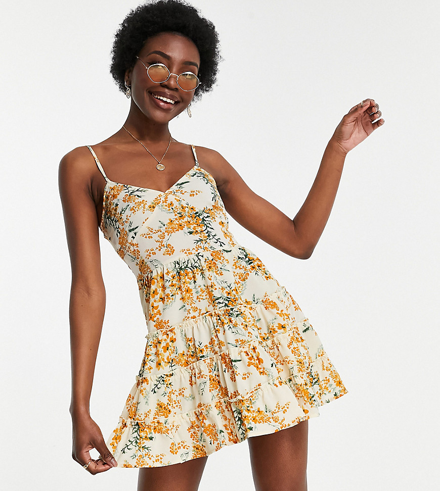 Parisian Tall tiered cami strap swing dress in yellow floral print