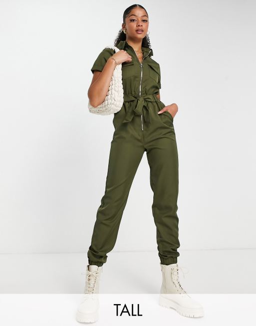 Parisian Tall - Tuta jumpsuit con cerniera lampo color kaki