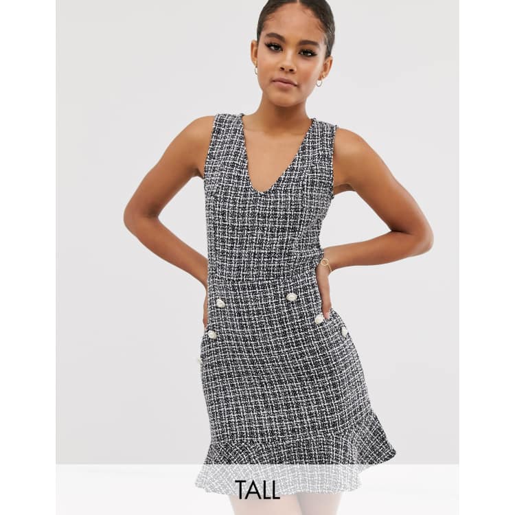 Parisian Tall tweed dress with fluted hem and pearl effect buttons
