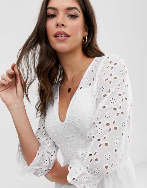 Witte broderie jurk online dames