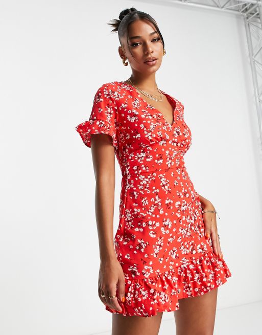 Parisian tea dress in red floral print | ASOS