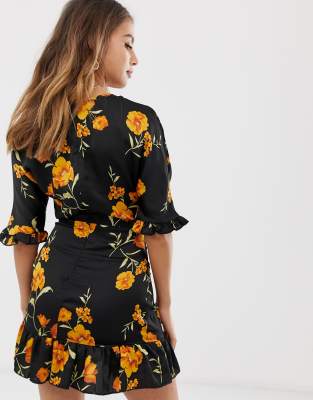 asos black floral tea dress