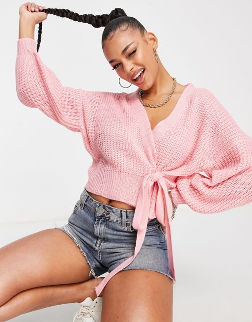 ASOS Fluffy Cropped Cardigan in Pink