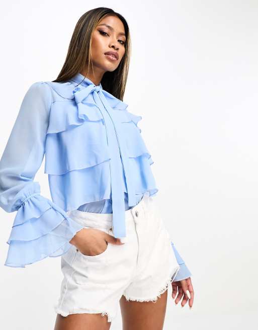 Blue store ruffle blouse