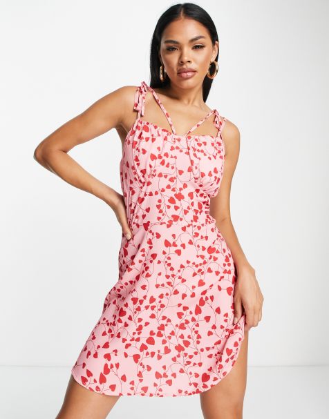 Parisian tie shoulder mini dress in pink shadow floral