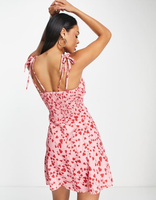 Parisian tie shoulder mini dress in pink shadow floral