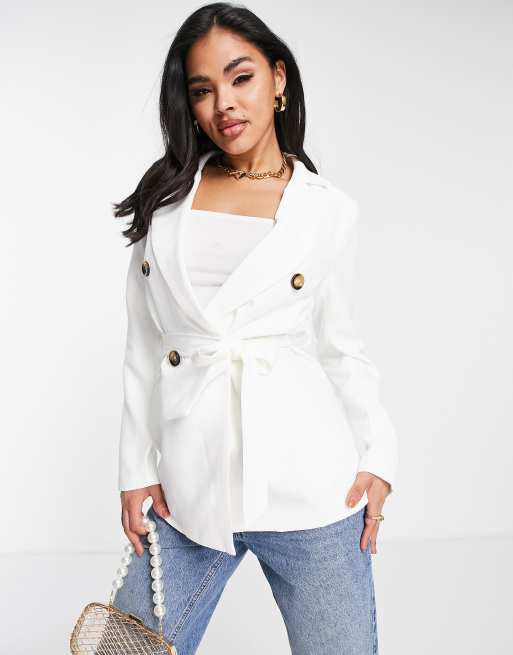 Parisian tie waist blazer co-ord in white | ASOS