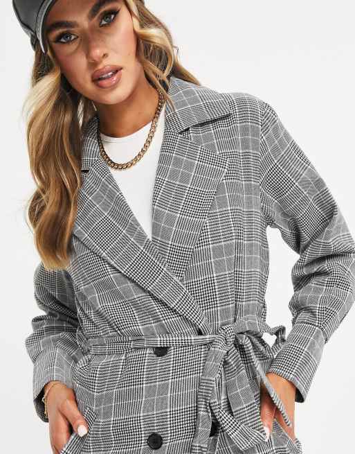 Parisian tie waist mac coat in check, 3 of 4