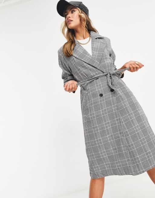 Parisian tie waist mac in check