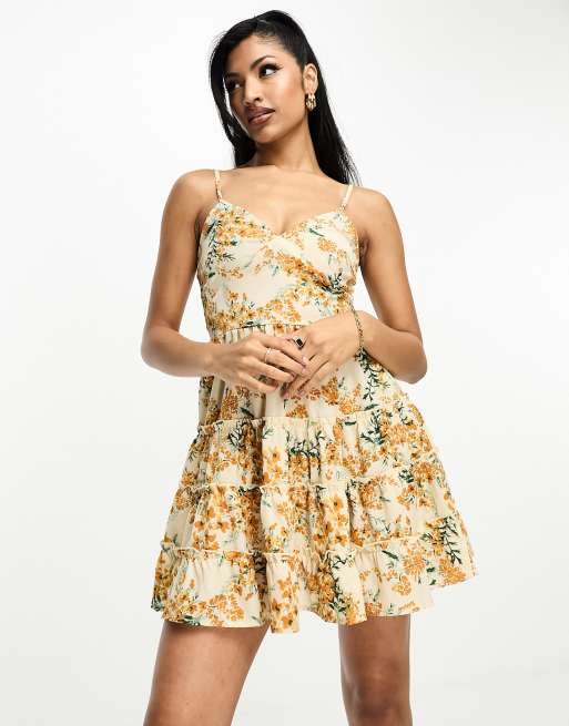 Parisian tiered cami strap swing dress in yellow floral print | ASOS