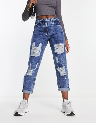 High Waisted Acid Wash Ripped Mom Jeans