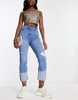 Parisian extreme ripped boyfriend jeans in acid wash