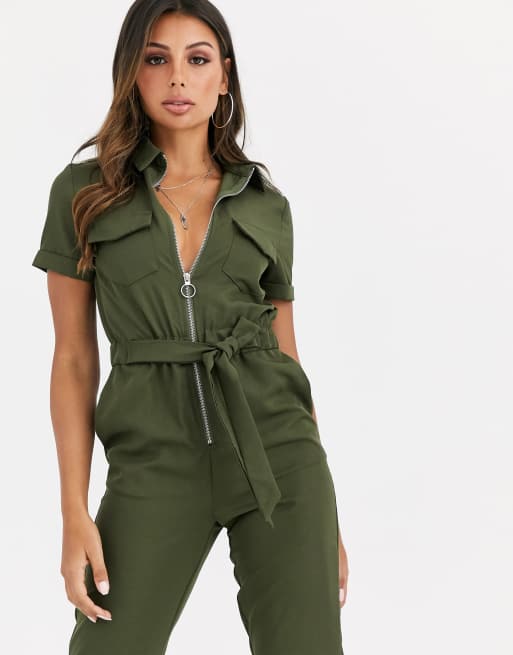 Zip front store utility jumpsuit