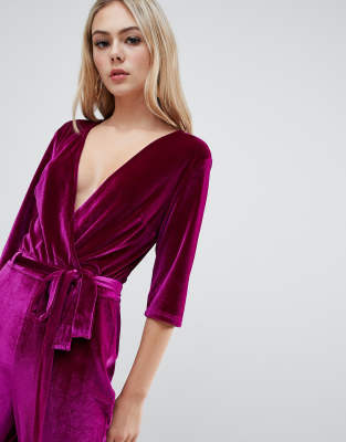purple velvet jumpsuit