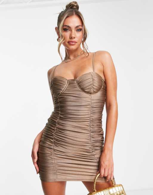 Asos Donna Abbigliamento Vestiti Vestiti eleganti Vestito corto fasciante in rete color caffè 