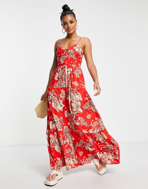 Parisian - Vestito lungo rosso a fiori