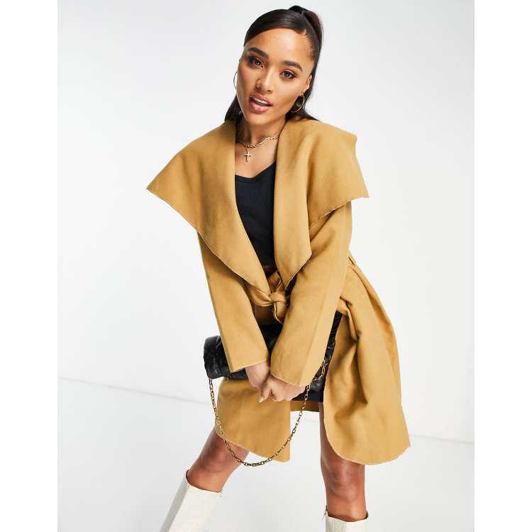 Waterfall collar shop wrap coat