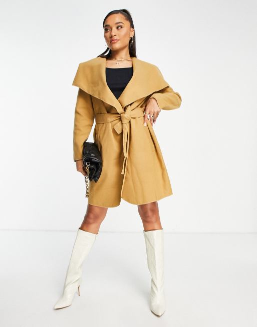 Parisian waterfall collar jacket in camel