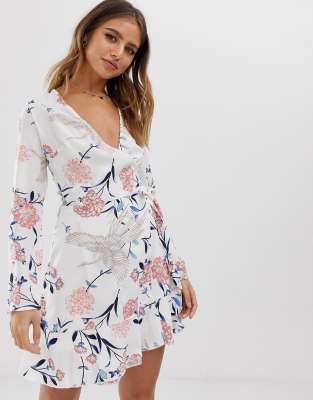 floral wrap dress white