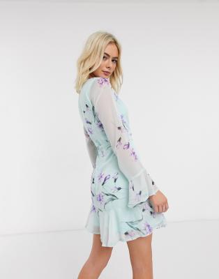 floral wrap front dress