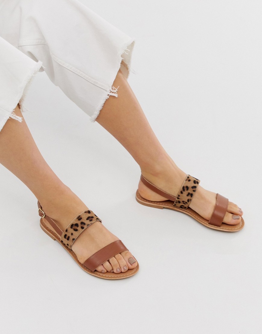 Park Lane – leopardmönstrade platta sandaler i läder-Guldbrun