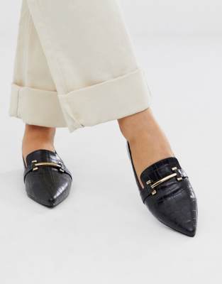 Park Lane pointed flat loafers in croc-Black