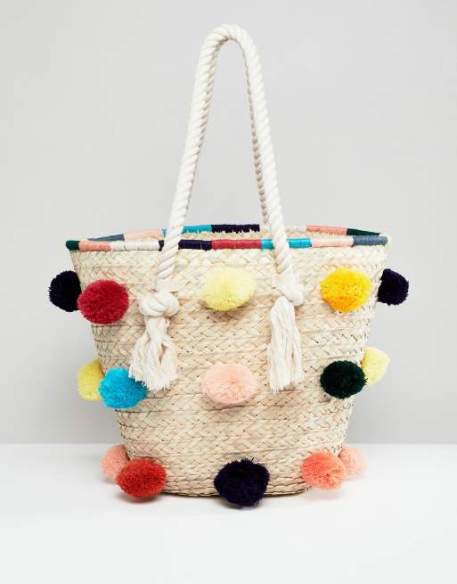 Sac en clearance paille avec pompon